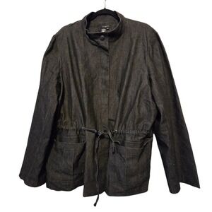 Sandro Women Denim Anorak Jacket Women's 2 x Plus Black Pockets Zip‎ Utility